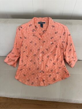 Karen Scott Coral Polka Dot Button-Up Shirt with Bicycle Print